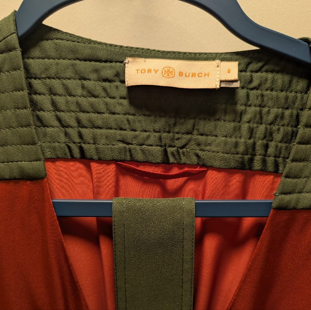 Tory Burch Kola Colorblock Silk Blend Satin Crepe Wrap Dress Size 8 - Picture 3 of 11